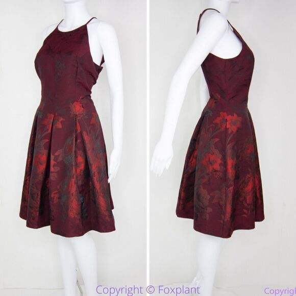 NEW White House Black Market Red Floral-Jacquard‎ Fit-And-Flare Dress - Picture 4 of 16